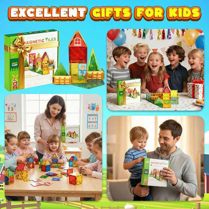 3 Otters 42PCS Magnetic Tiles Toys with Farm Animals, Magnetic Building Blocks Educational STEM Toys for Birthday Party Gifts Kids Toddlers Preschool Classroom