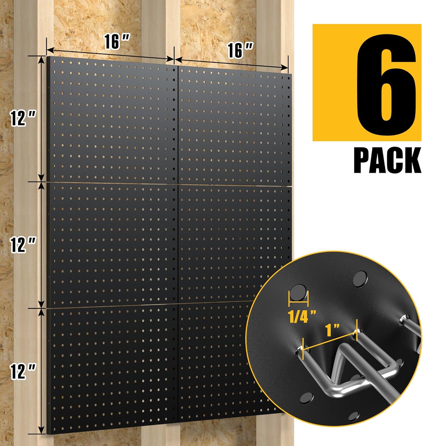 Spampur Peg Board, 4 Pack Metal Pegboard Panels with 50 Hooks, Black Pegboards Wall Organizer, Heavy Duty Peg Board for Walls Home, Garage Tool Storage, Office Organization, Craft Room, Kitchen