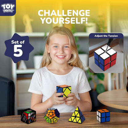 STEAM Life Speed Cube Set 5 Pack Magic Cube | Includes Speed Cubes 3x3, 2x2 Speed Cube, Pyramid Cube, Megaminx Cube Puzzle Cube Bundle for Kids & Adults