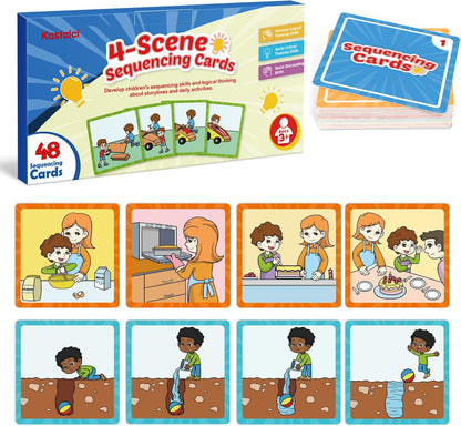 Kasfalci Sequencing Cards, Sequence Game for Kids, Speech Therapy Materials for Autism, Improve Storytelling,Social Skills, Sentence Building, Preschool Learning Activities for Classroom & Homeschool