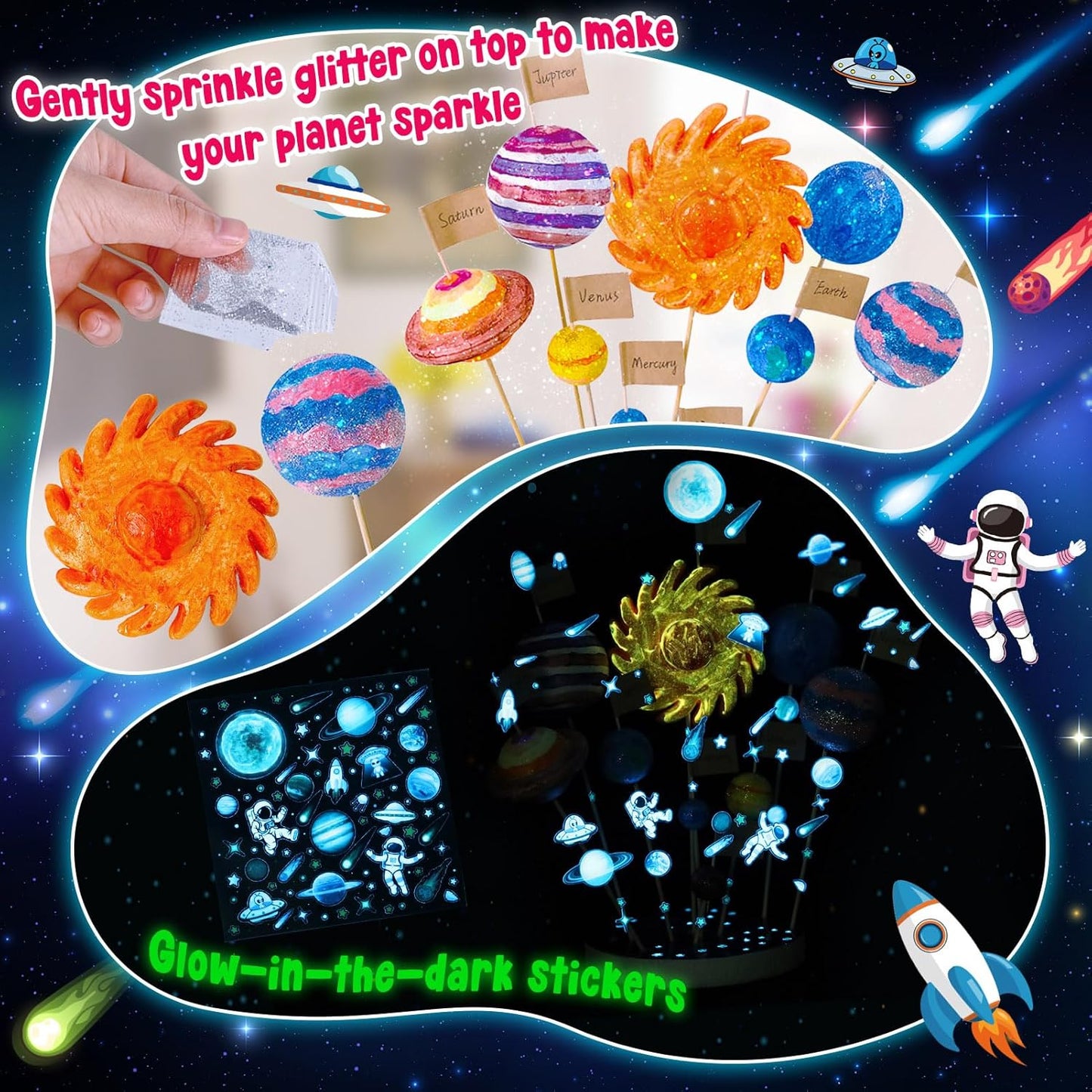 UNGLINGA Solar System Model Foam Ball Kit with 9 Size Foam Balls, Painting DIY Planets Toys for Kids Learn School Project Space Science S.T.E.M Educational Gift Idea for Boys Girls