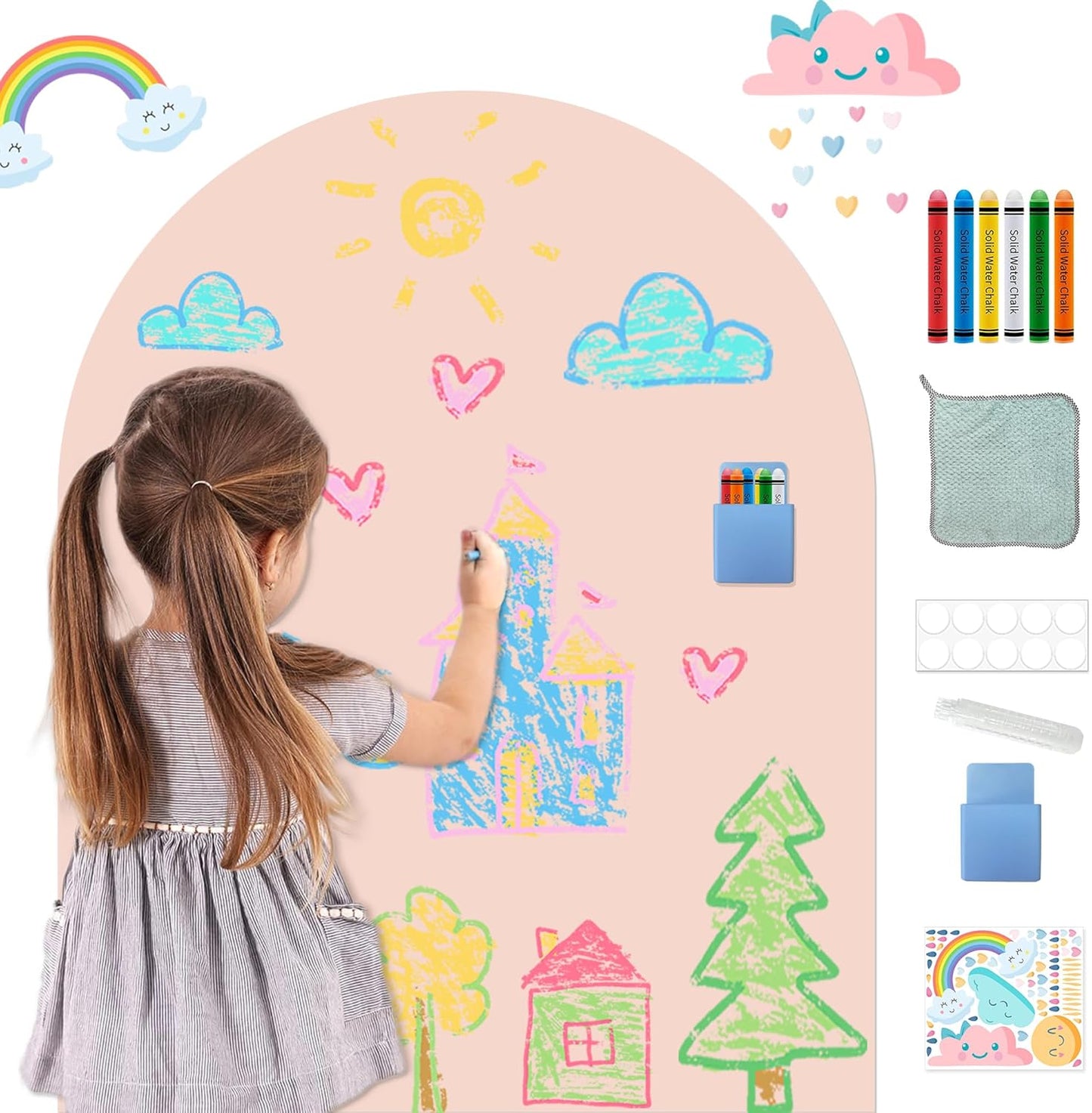 8 PCS Magnetic Wall Decals for Kids Magnetic Chalkboard Peel and Stick Magnet Sheets Board Sticker Tangram Puzzle Self Adhesive Contact Paper Dry Erase Blackboard for Playroom Homeschool 15.7"x10.4"