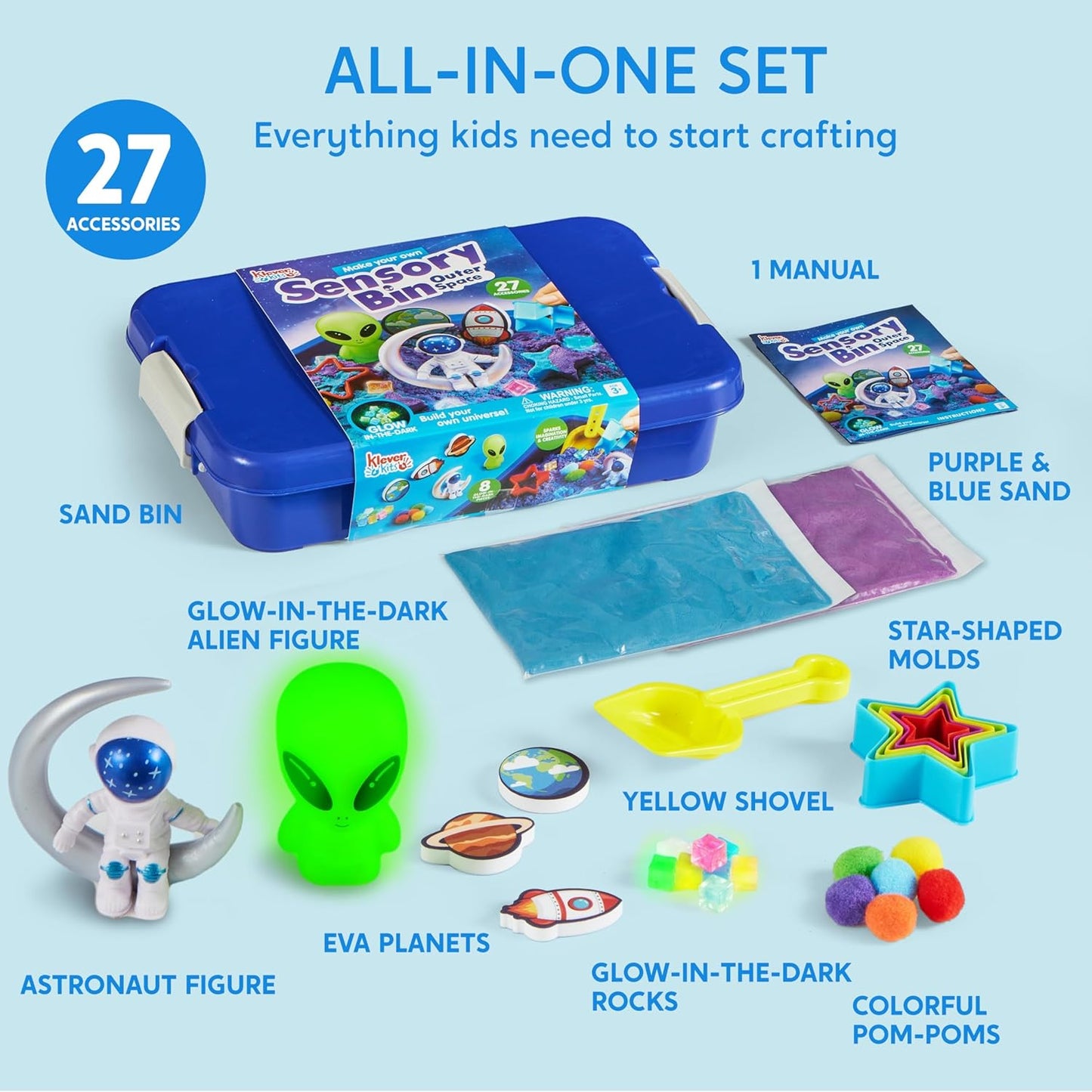 JOVA Klever Kits Dinosaurs Sensory Bin Toys for Toddlers with Glow in The Dark Dinosaurs, Sandbox with Lid Sand, Preschool Learning Activities Gifts for Boys Girls Age 3+