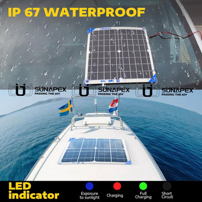 SUNAPEX 12V 10 Watt Solar Trickle Charger Maintainer - Waterproof Solar Powered Battery Charger - Solar Panel Kit Built-in Smart Charge Controller for Car Rv Trailer Truck Boat Automotive Marine