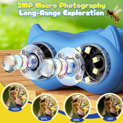 1000X Digital Handheld Microscope for Kids 2.0" IPS Screen Portable Rechargeable 1080P HD Video Photo Microscope Telescope Cute Owl STEM Toy for Boys Girls Age 3-6 6-12