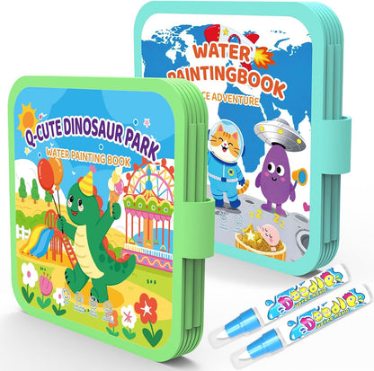 K'ONLE Reusable Water Coloring Books for Toddlers, Clean & Easy Painting & Doodle Book Toys for Kids Ages 1-3, 2-4 | Paint with Water Activity Book, Travel Gift for Boys & Girls-Space