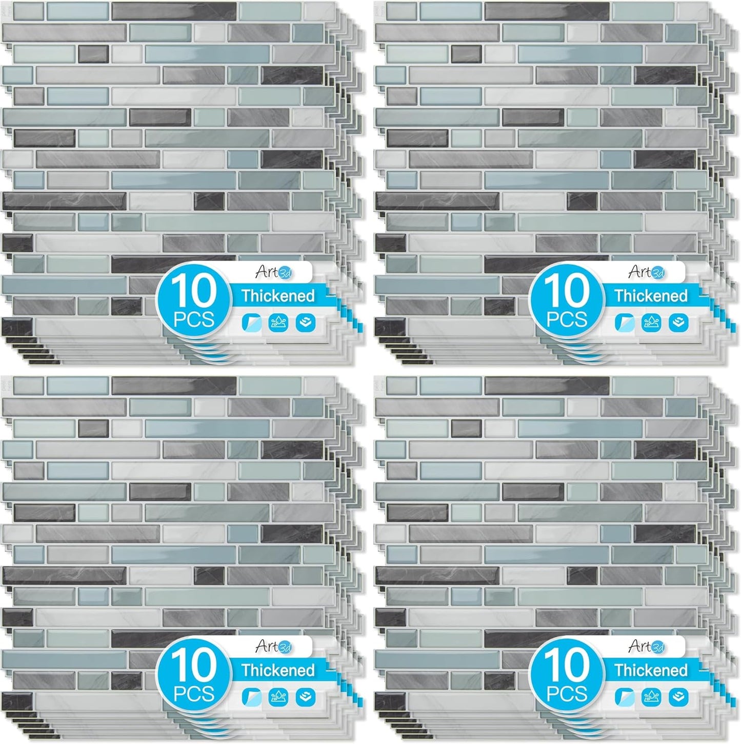 Art3d 10-Sheet Heavy-Duty Peel and Stick Backsplash, Waterproof Wall Tiles Stick on Kitchen Backsplash Living Space, Carrara Grey