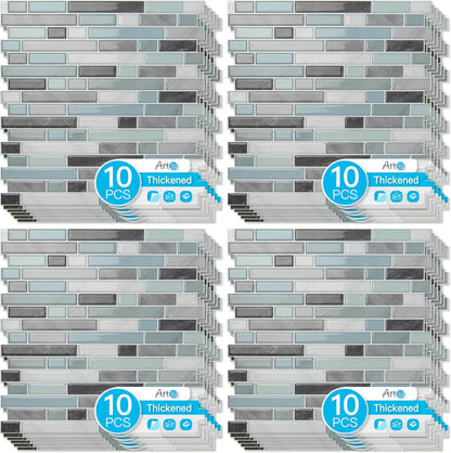 Art3d 10-Sheet Heavy-Duty Peel and Stick Backsplash, Waterproof Wall Tiles Stick on Kitchen Backsplash Living Space, Carrara Grey