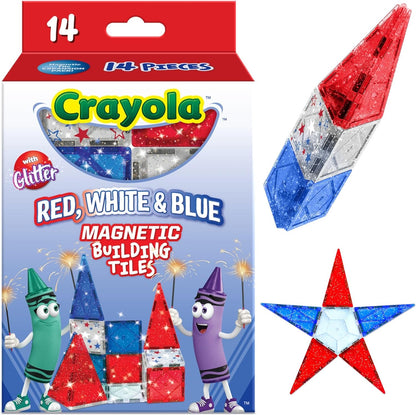 CreateOn Crayola Magnetic Tiles, Building Set for Kids, Magnetic Toys for Kids, Travel Toys, Classroom Sensory Toy Blocks, STEM & Montessori Tools for Boys & Girls Ages 3+, 14-Piece Set (Glitter)