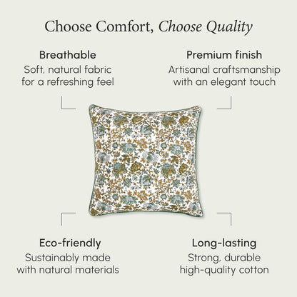 CPC 100% Cotton Throw Pillow Covers 18x18 Inch, Set of 2 Green Block Print Pattern Couch Pillow, Cute Boho Decorative Pillows for Living Room, Bedroom with Hidden Zipper- Agate Green