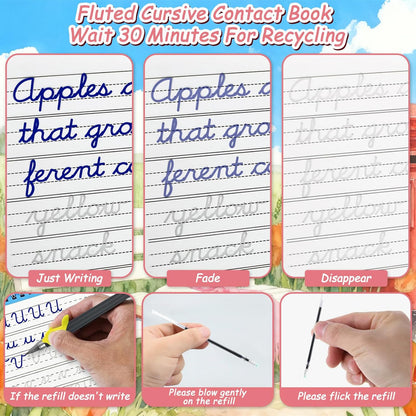 4 Pack Cursive Handwriting Workbook，Magic Grooved Writing Practice Books，Reusable Handwriting Practice Books，Cursive Kickoff Student Workbook for Kids Ages 5-12, Writing Without Tears