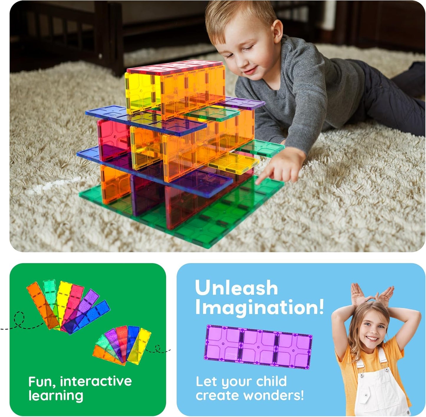 PicassoTiles 12pc Supersized Magnetic Building Tile Base Plate Jumbo XL Foundation Stabilizer Boards STEM Engineering Construction Kit for Kids Educational Learning Toy Magnet Blocks Stacking Set PT12