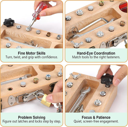 Screwdriver Board Set Montessori Toys for 3 Year Old,Wooden Screw Driver Activities Board, Fine Motor Skills & Sensory Development Toy