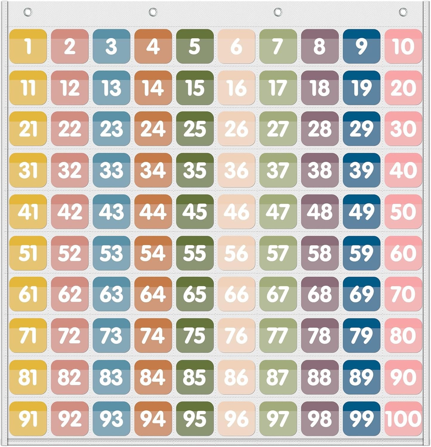 Yoink 100 Pockets Number Chart with 120 Double-Sided Number Cards, Boho Hundred Pocket Chart for Classroom Homeschool Teachers Kids Learning, Pink