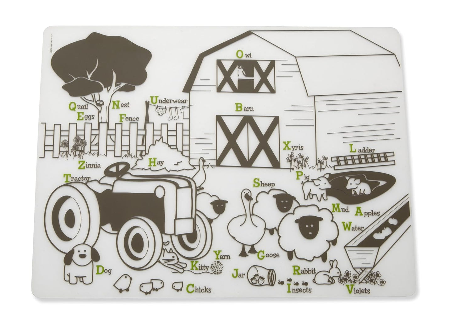 Modern-Twist 100% Plastic Free Silicone Waterproof, Dishwasher Safe Doodle Mat, Single Mat, Alphabet Animals