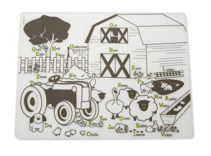 Modern-Twist 100% Plastic Free Silicone Waterproof, Dishwasher Safe Doodle Mat, Single Mat, Alphabet Animals