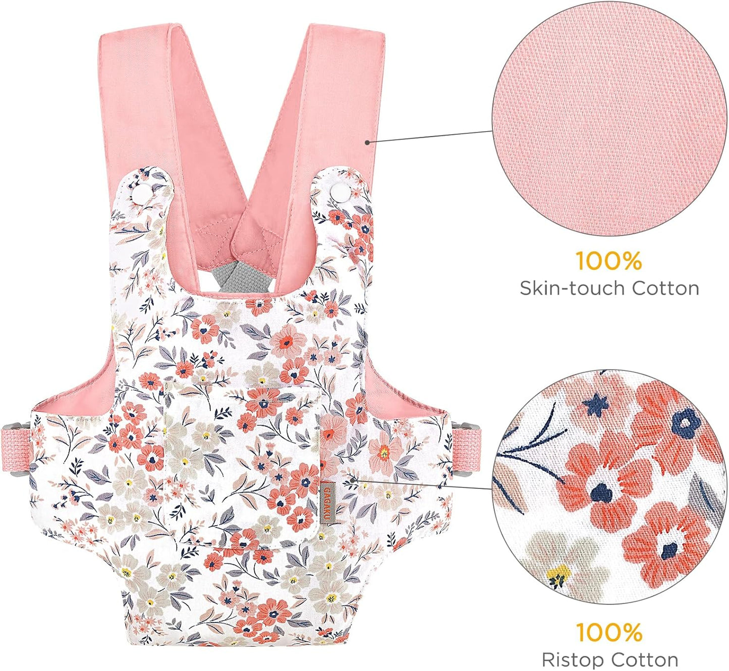 GAGAKU Doll Carrier for Stuffed Animals, Reborn Baby Doll Accessories Toy Carriers for Kids 3+ Toddlers - Pink Wax Flowers