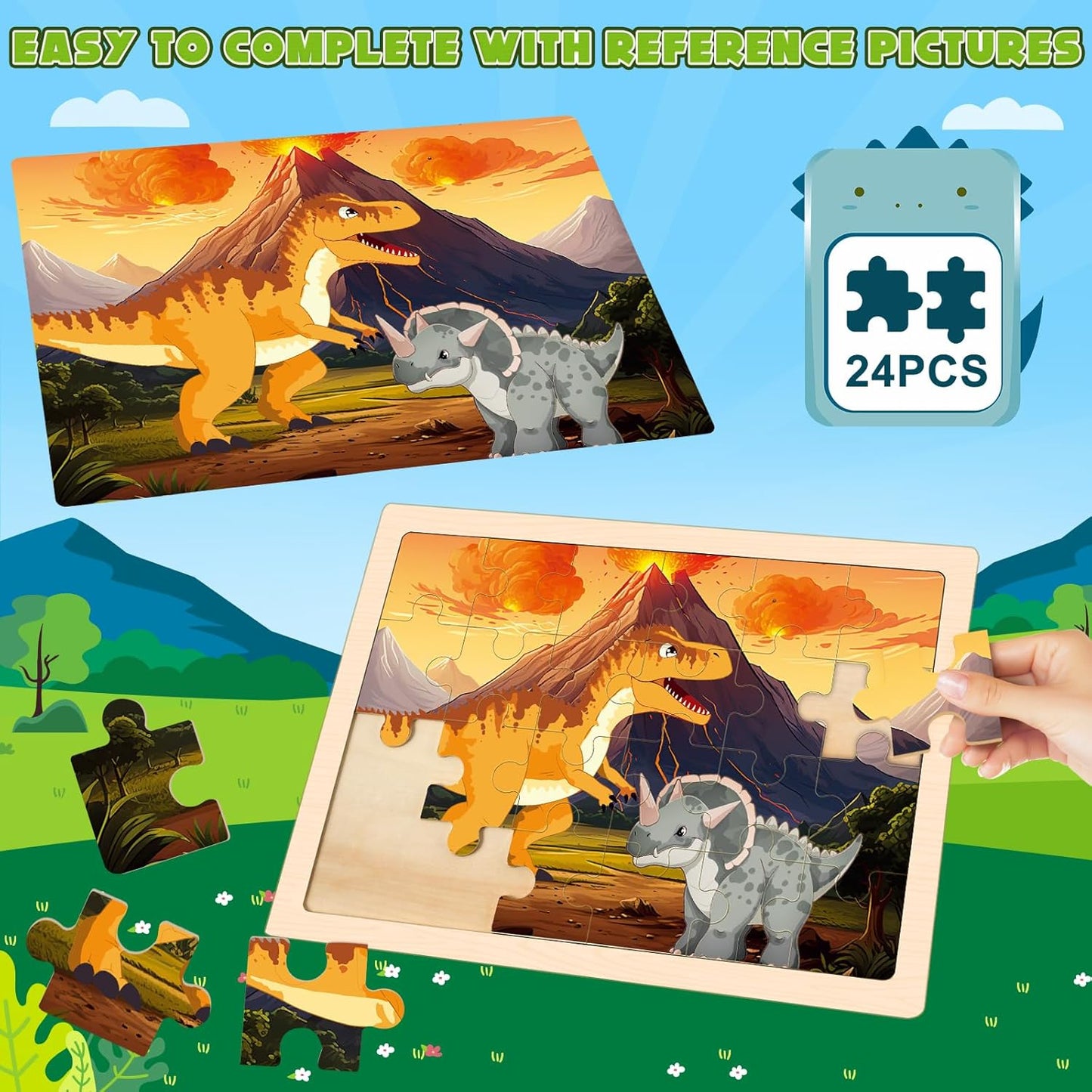 Wooden Animals Puzzles for Kids Age 3 4 5 Year Old, 4 Pack 24 Pcs Montessori Toddler Jigsaw Puzzles for Girl boy Activities Preschool Learning Educational Birthday Gift Travel Autistic Wooden Toys
