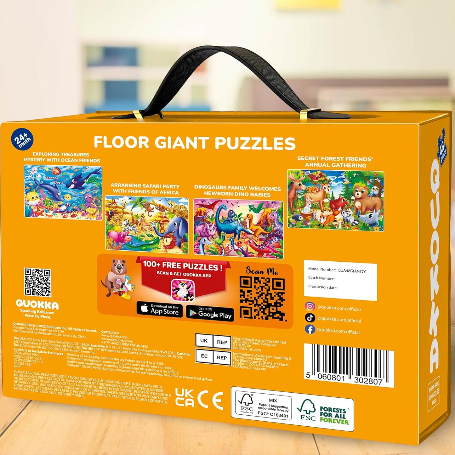 QUOKKA Giant Floor Puzzle for Kids Ages 4-6 – 2x3 Feet Extra-Thick 48 Pieces Toddler Puzzle Ages 3-5 – Construction Educational Activity for Boys Girls – Premium Box with Sturdy Handle & Magnetic
