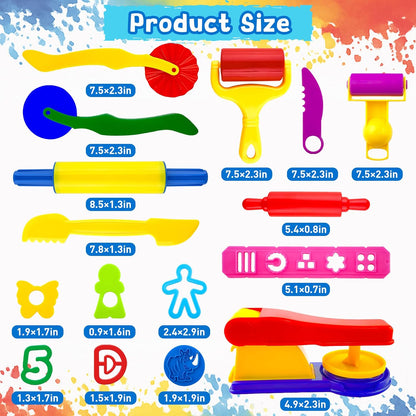 Dough Tools for Kids,9-Piece Kids Clay and Dough Tool Kit– Includes Roller, Rolling Pins, Cutting Tools, Safe Scissors & Plastic Knife for Fun DIY Craft Activities