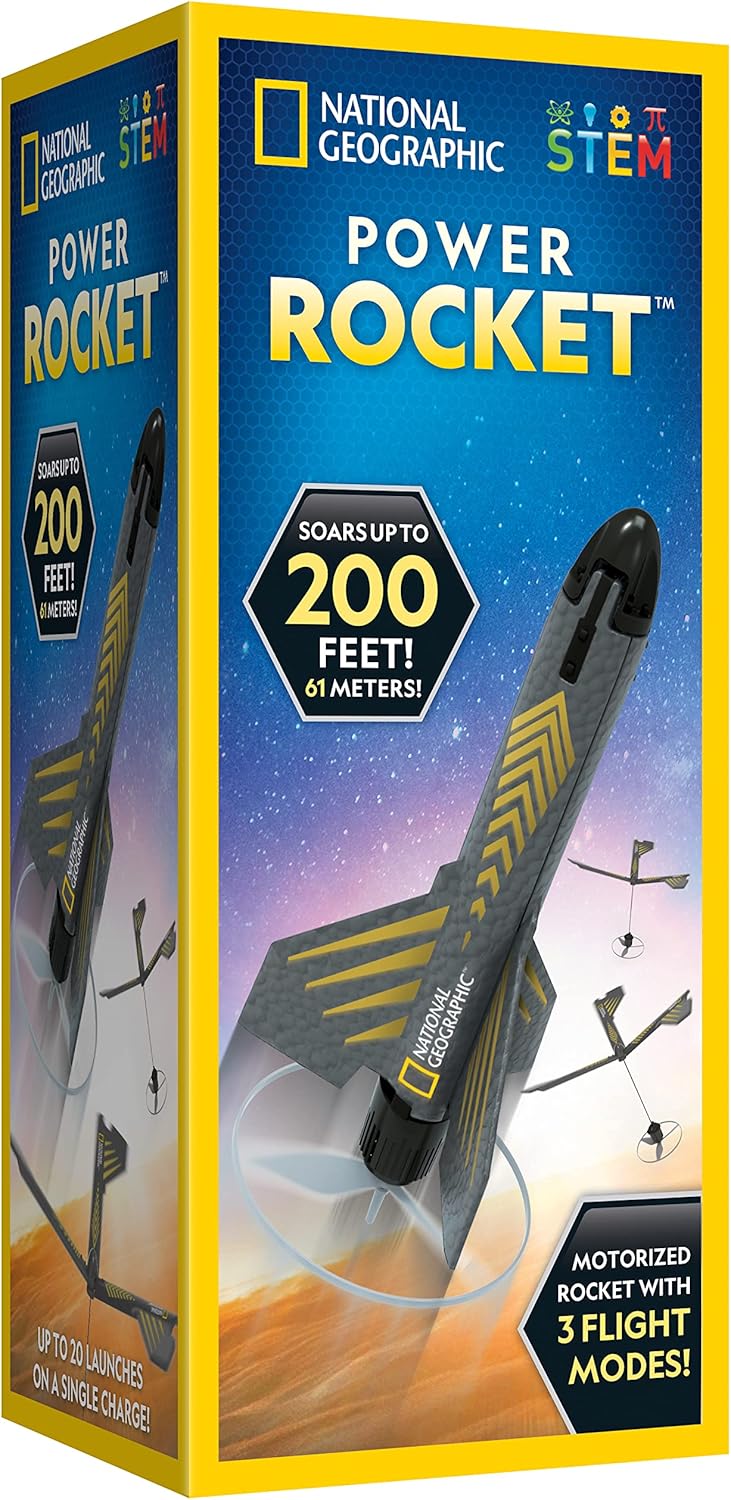 National Geographic Air Rocket Toy – Ultimate LED Rocket Launcher for Kids, Jump and Launch the Light Up, Air Powered, Foam Tipped Rockets up to 100 Feet