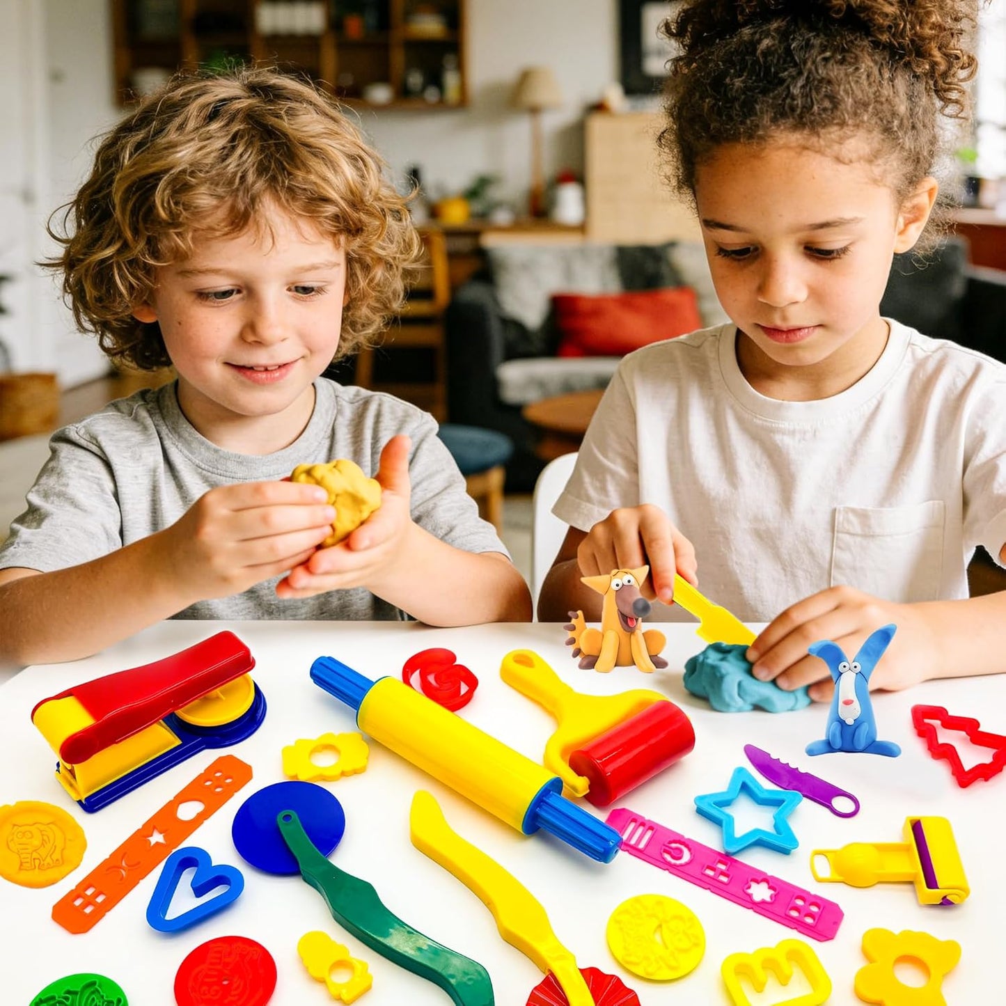 Dough Tools for Kids,9-Piece Kids Clay and Dough Tool Kit– Includes Roller, Rolling Pins, Cutting Tools, Safe Scissors & Plastic Knife for Fun DIY Craft Activities