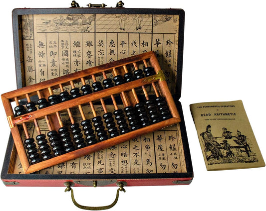 Larcele 13 Column Classic Wooden Abacus with Vintage Leather Box, Soroban for Study, Home Decoration, Aging Treatment SP-04
