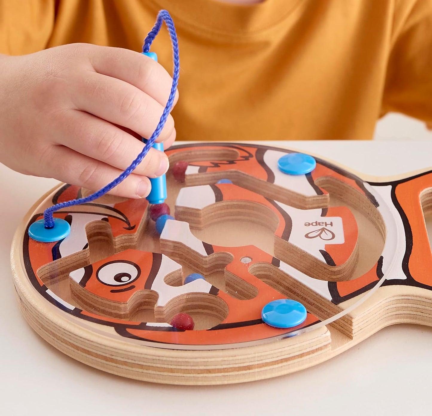 Hape Wooden Magnetic Maze Puzzle Choo Choo Tracks| Learning and Development Puzzle with Magnetic Wand for Toddlers
