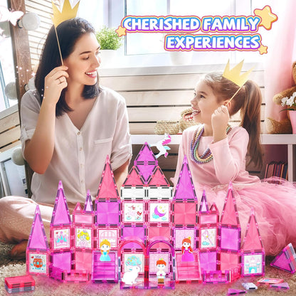 101PCS Magnetic Blocks Set Including Cars and Accessories, Princess Magnet Building Tiles Sets, Castle Magnet Blocks STEM Toys for Girls Kids Ages 3 4 5 6 7 8 9+ Year Old