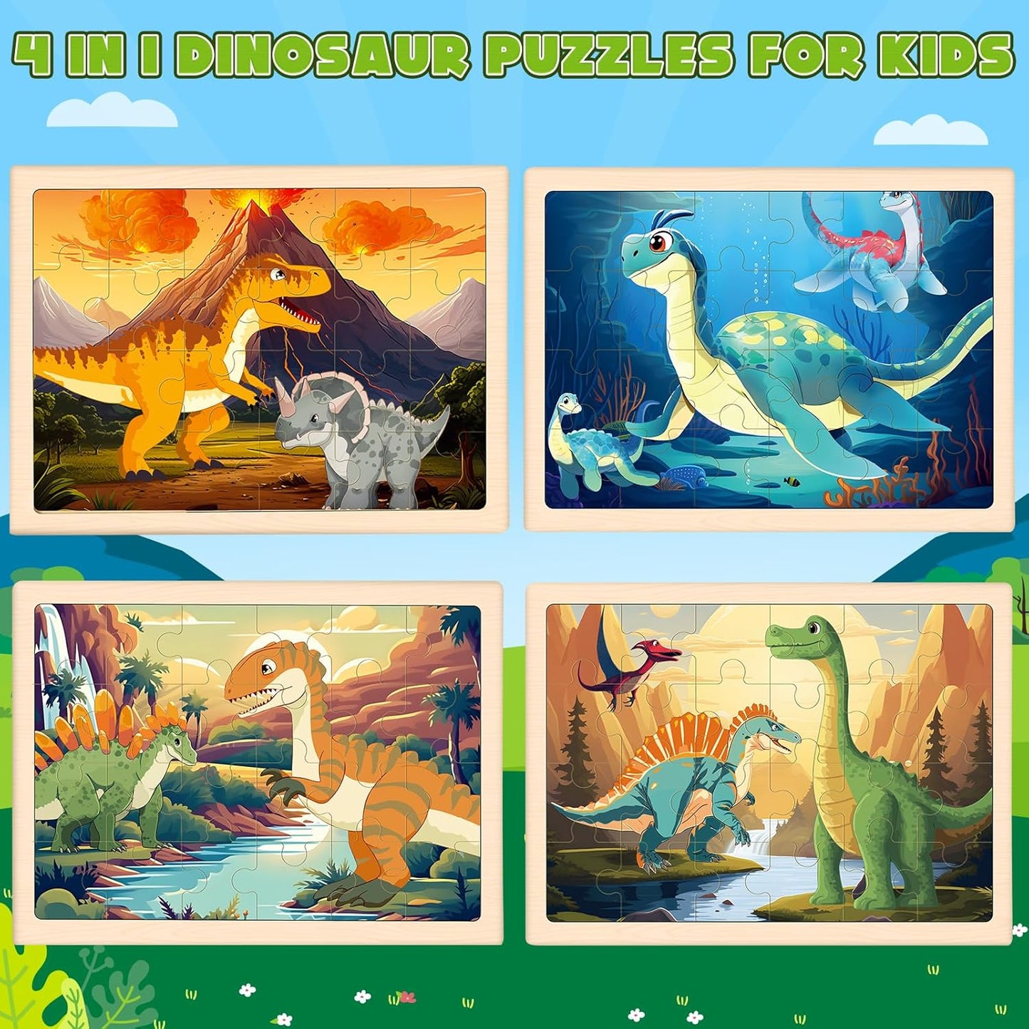 Wooden Animals Puzzles for Kids Age 3 4 5 Year Old, 4 Pack 24 Pcs Montessori Toddler Jigsaw Puzzles for Girl boy Activities Preschool Learning Educational Birthday Gift Travel Autistic Wooden Toys