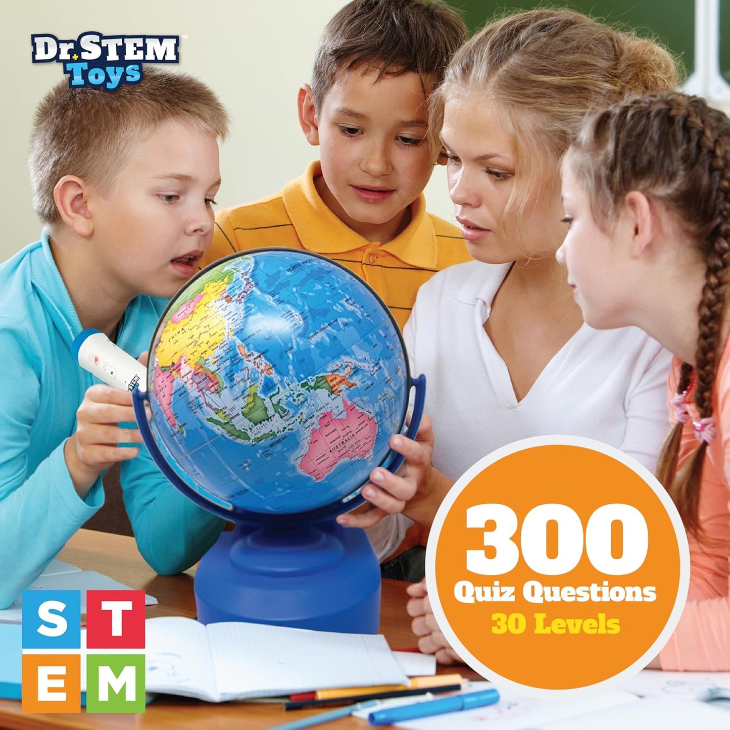 Dr. STEM Toys Interactive Talking Globe with Smart Pen, Game Panel, 300+ Geographic Quiz Questions, Touch & Learn, Music, and More - Educational Toy for Kids Ages 6+