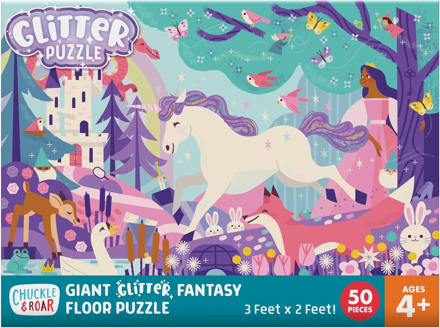 Chuckle & Roar Dinosaur Glow Floor Puzzle 50 Piece Kids Puzzle - Giant 2 x 3 Foot Glow in The Dark Preschool Puzzle - Large Pieces for Ages 4+ - Educational Dinosaur Puzzle for Screen Free Time