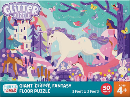 Chuckle & Roar Dinosaur Glow Floor Puzzle 50 Piece Kids Puzzle - Giant 2 x 3 Foot Glow in The Dark Preschool Puzzle - Large Pieces for Ages 4+ - Educational Dinosaur Puzzle for Screen Free Time