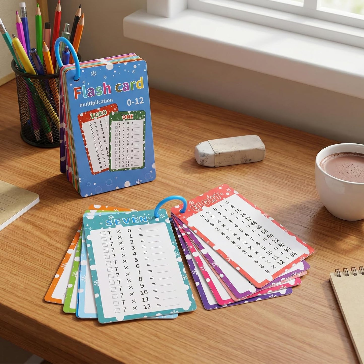 14Pcs Multiplication Flash Cards 0-12, Time Table Flash Cards Chart, Large Math Table Flashcards with 2 Dry Erase Markers & 1 Ring, Educational Math Flashcard for Classroom Home, for 1st to 3rd Grades