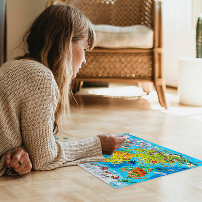 QUOKKA 3X Set Learning Board Games for Kids 8-12 - Educational Trivia Cards Ages 6-8 - Travel United States - World Map - Explore Outer Space - Gift for Children and Teens 4-8 - Jigsaw Puzzles