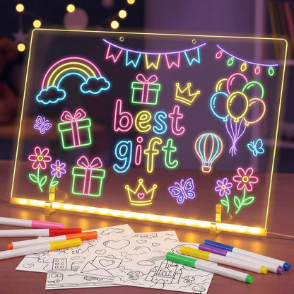 3 otters Led Drawing Board for Kids, 13.7"x10" Light UP Note Pad with 7 Colors Dry Erase Boards with 7 Markers, Soft Cloth, Hanging Chain, Spray Bottle, Holiday Birthday Trend Gift