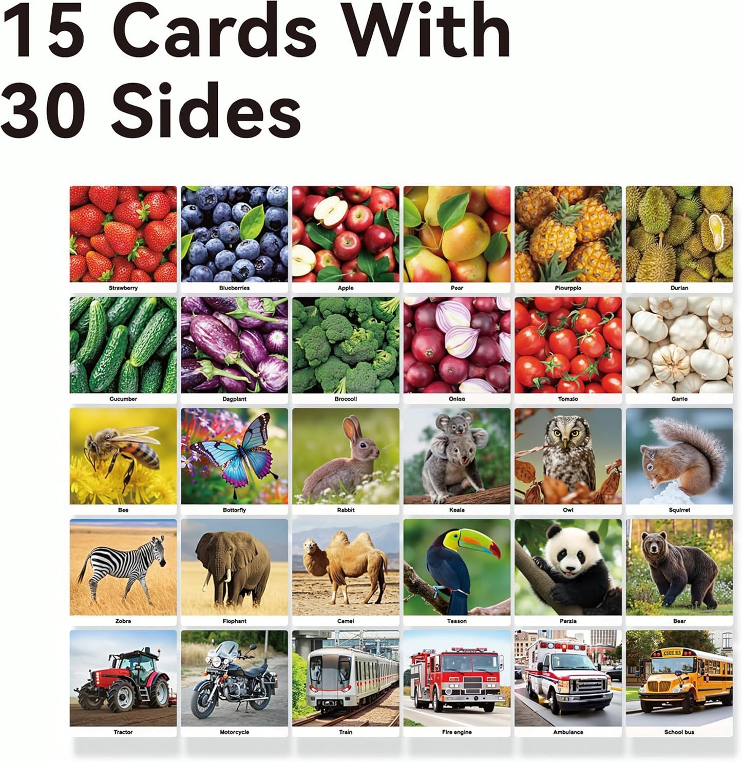 Dotimo 30 Nouns on Flashcards, Picture & Word Photo Cards – Language Builder Visual Aid, Language Learning Tool for Autism, ESL Teaching Materials for Adults, Vocabulary for Kids 3+