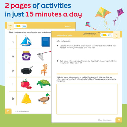 Summer Bridge Activities Kindergarten to 1st Grade Workbooks, Activity Book Ages 4-6 With Math, Phonics, Science, Social Studies, Writing Practice, Fitness, Flash Cards, Stickers, and More
