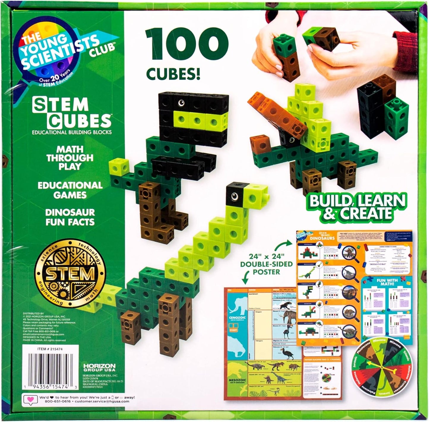 The Young Scientists Club STEM Cubes, Build, Learn & Create with 100+ Math Cubes Manipulatives, 4-in-1 Educational Games, Math Cubes for Kids Ages 4-8, Awesome Learn Through Play Toys