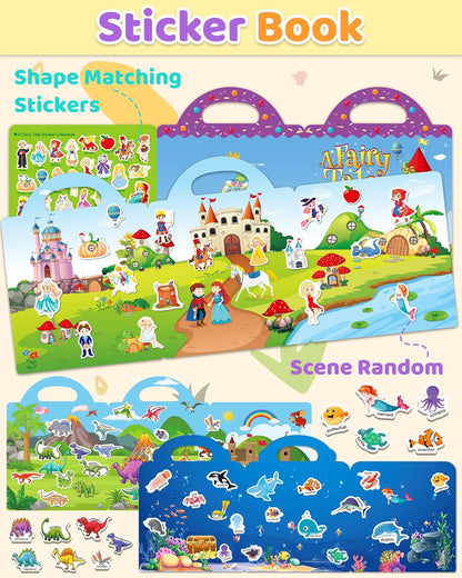 Benresive Reusable Sticker Book for Toddlers, Stickers for Kids, Travel Toys for Arts & Crafts Activities, Birthday Gift for Boys & Girls, Animals Dinosaurs Insects Themes