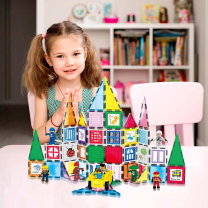 PicassoTiles 101 PCs Magnetic Tiles Building Block with Storage Case Included Bold Colors Travel Carry Case Construction Set for Boys & Girls Great Gift Preschool Kindergarten Montessori Playing Toys