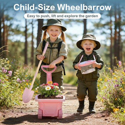 Dreamon Kids Gardening Tools & Bug Catcher Kit, 2-in-1 Outdoor Toys with Wheelbarrow and Bug House, STEM Educational Toys for 3 Year Old, Birthday Gifts Outdoor Gifts for Kids 3-5, Green
