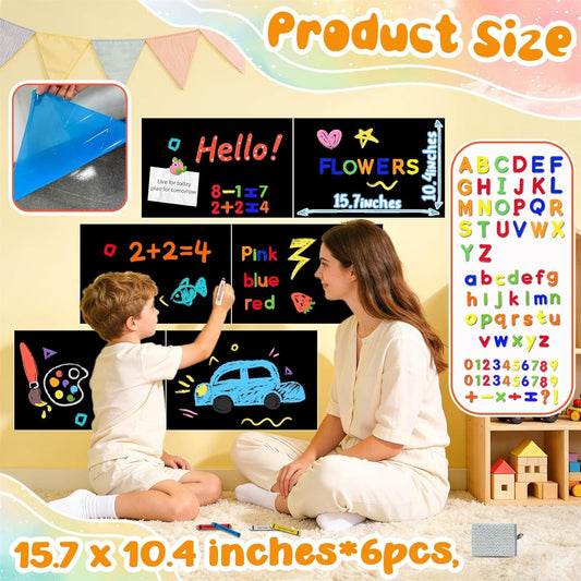 8 PCS Magnetic Wall Decals for Kids Magnetic Chalkboard Peel and Stick Magnet Sheets Board Sticker Tangram Puzzle Self Adhesive Contact Paper Dry Erase Blackboard for Playroom Homeschool 15.7"x10.4"
