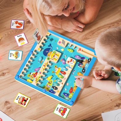 Magnetic Alphabet Maze Letter Puzzle Board, Montessori Toys Alphabet Puzzle for 2 3 4 5 Years Old, Fine Motor Skills Toys Magnet Fishing Game for Kids 3-5, Birthday Gift for Girls Boys