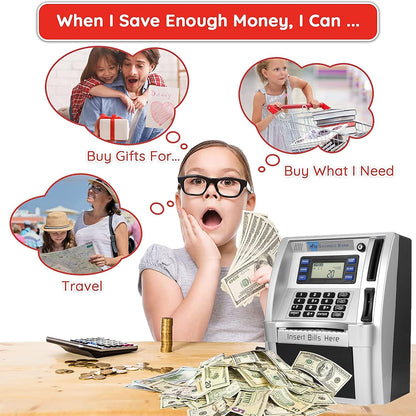 BKstar ATM Piggy Bank for Kids - Talking Electronic Money Bank with Debit Cards & Digital Coin Counter for Real Money, Boys Girls
