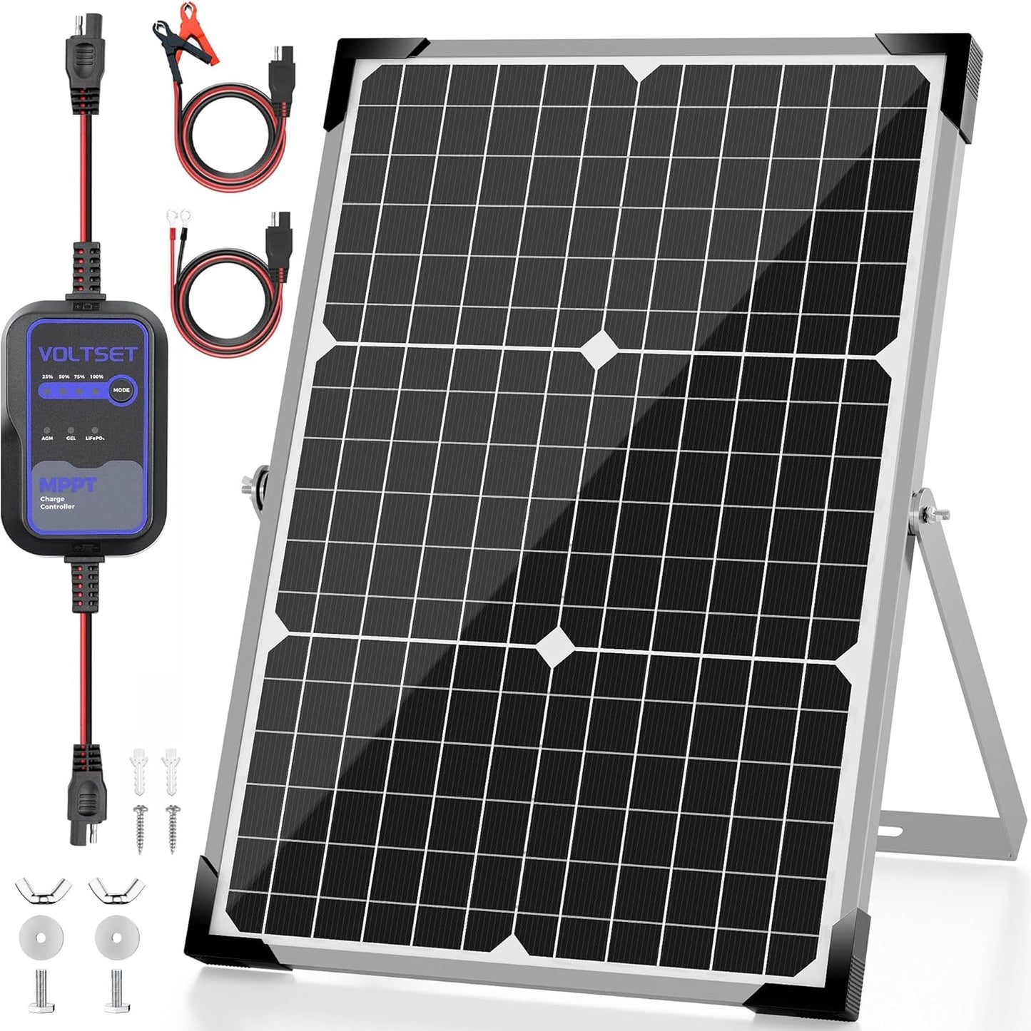 Voltset 12V Solar Battery Charger - 20W Waterproof Solar Panel Kit with Smart MPPT Controller - Trickle Charger Maintainer for Car RV Boat Marine Trailer Automotive Trailer Truck Motorcycle