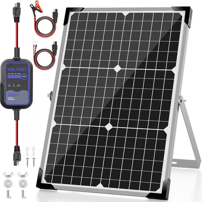 Voltset 12V Solar Battery Charger - 20W Waterproof Solar Panel Kit with Smart MPPT Controller - Trickle Charger Maintainer for Car RV Boat Marine Trailer Automotive Trailer Truck Motorcycle