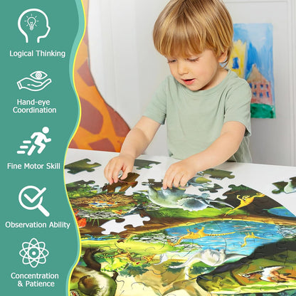DIGOBAY United States Puzzle 70 Pieces USA Map Floor Jigsaw Puzzles for Kids Ages 4-10, Jumbo Round US Geography Puzzle 50 States with Capitals Educational Learning Toys for Boy or Girl