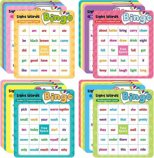 Fancy Land Sight Word Bingo Game Kids Adults Dolch's & Fry's Words Lists Bingo Set for Pre-k to 3rd Grade Educational Games Home Classroom Activities Supplies
