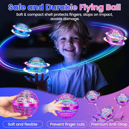 Flying Orb Ball Toy, 2026 Upgrade Hand Controlled Hover Ball with LED Lights,360° Rotating Boomerang Globe Cool Mini Drone, Ideal Birthday&Christmas Gift for Boys Girls-Blue & Purple